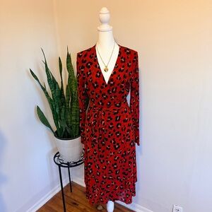 CAbi | Red Leopard Print Long Sleeve Wrap Dress